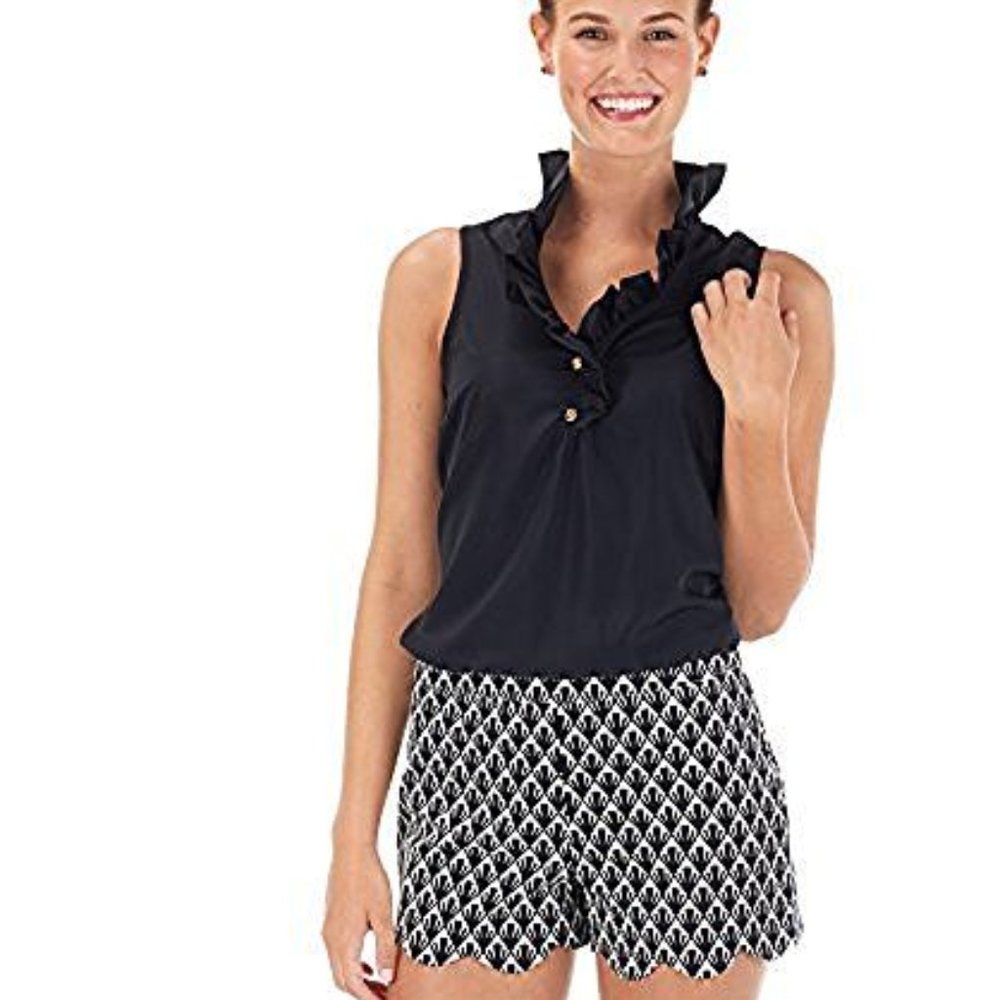 Black & White Scalloped Serena Shorts by Mud Pie, Size Extra Shorty (0-2), NWT